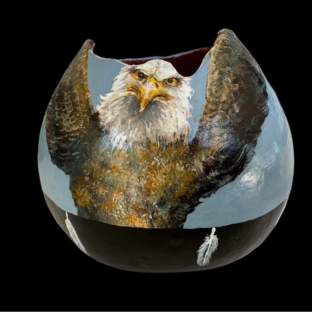 Signed Donna Warfield Native American Hand Painted Gourd Bald Eagle 5”